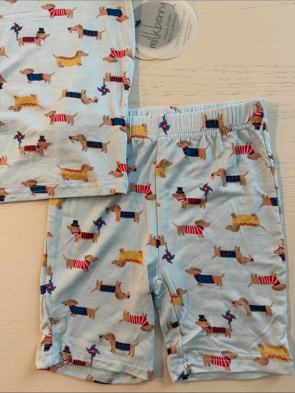 Milkberry Bamboo Dog Dachshund Americana 4th Short Pajama Set 3T